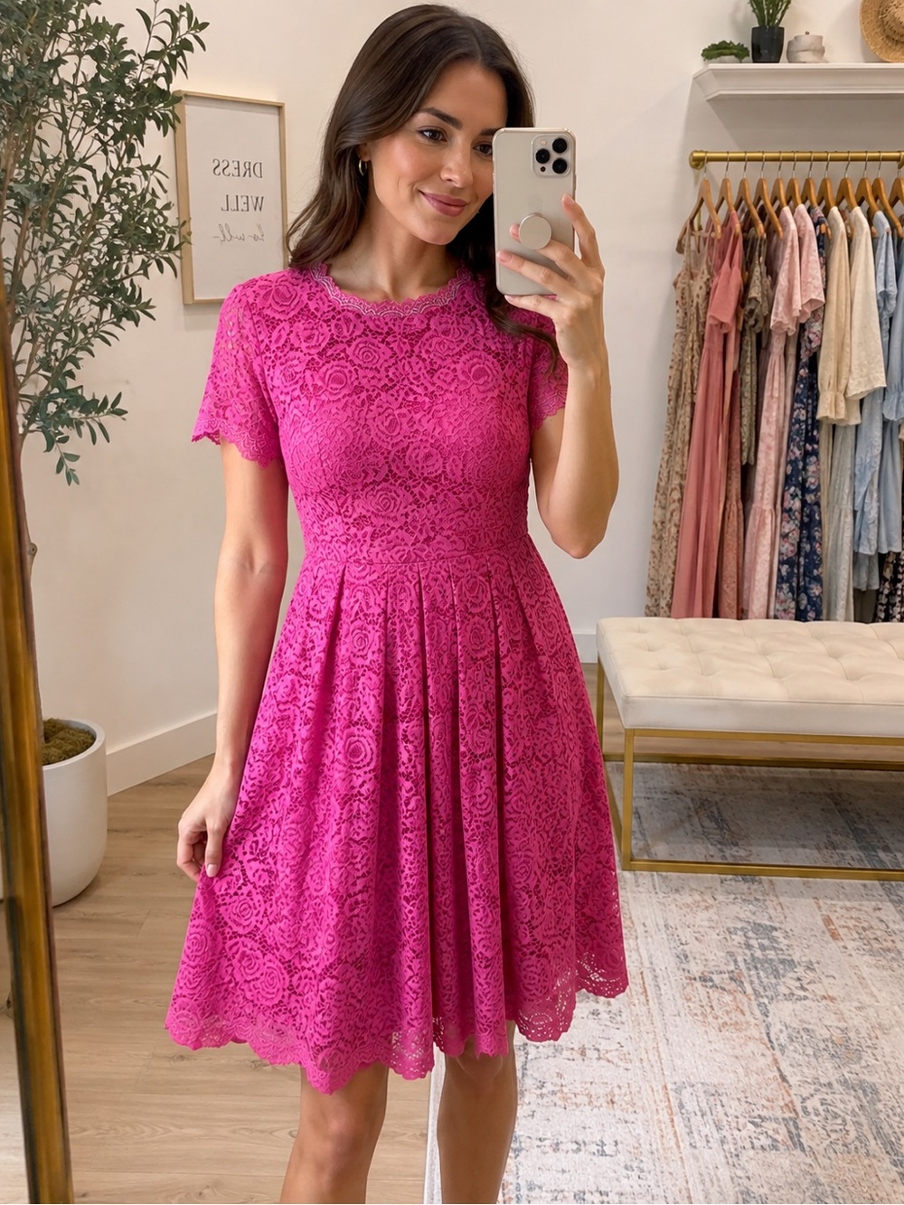 Dress Tells Pink Lace Fit & Flare Dress